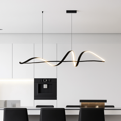 Golfvorm Hanglamp LED Legering Zwart Eetkamer Woonkamer Dimbaar Moderne Pendellamp Lineair Plafondlamp Tafel Interieur