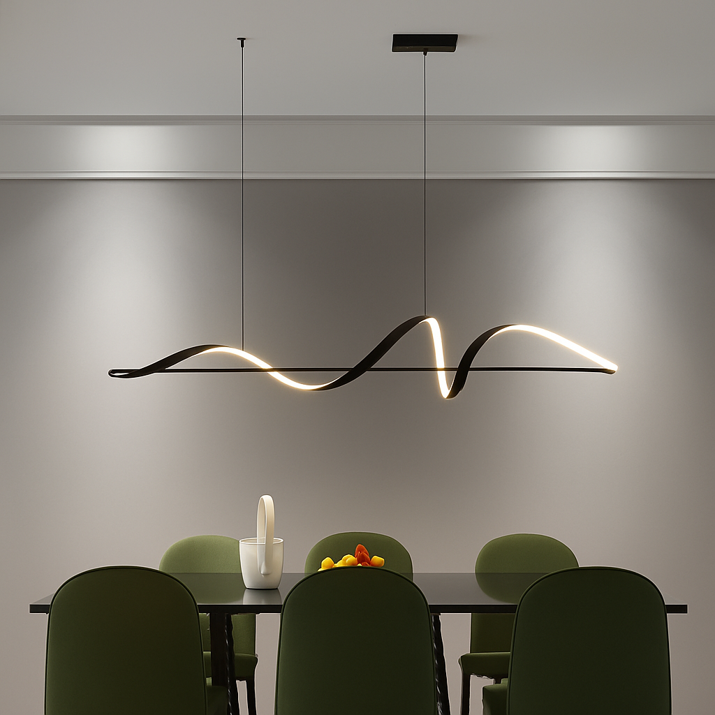 Golfvorm Hanglamp LED Legering Zwart Eetkamer Woonkamer Dimbaar Moderne Pendellamp Lineair Plafondlamp Tafel Interieur