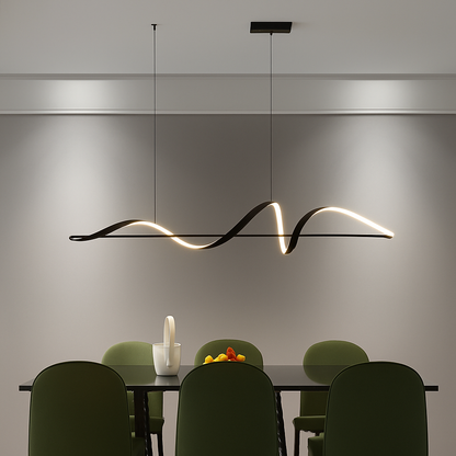 Golfvorm Hanglamp LED Legering Zwart Eetkamer Woonkamer Dimbaar Moderne Pendellamp Lineair Plafondlamp Tafel Interieur