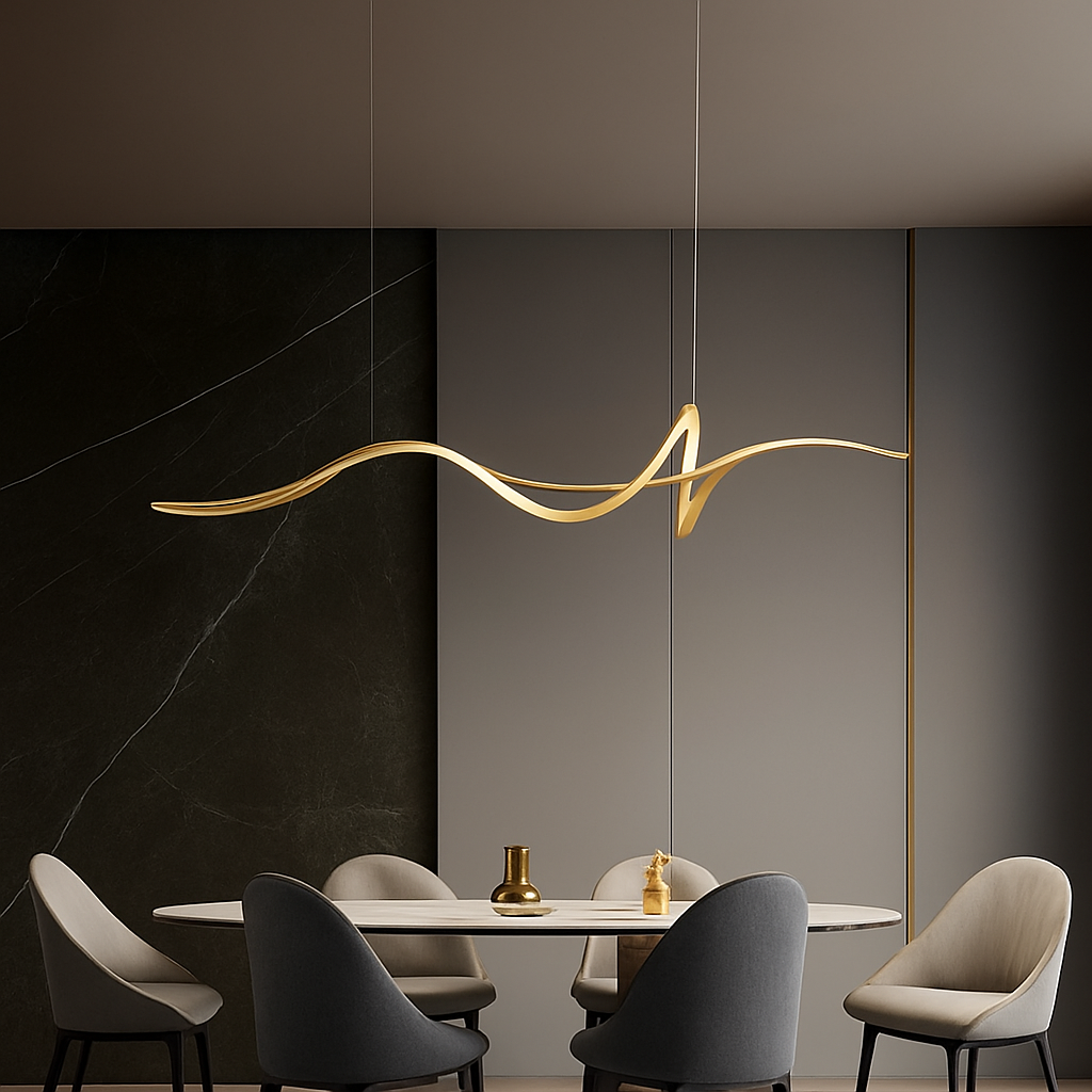 Golfvorm Hanglamp LED Legering Zwart Eetkamer Woonkamer Dimbaar Moderne Pendellamp Lineair Plafondlamp Tafel Interieur