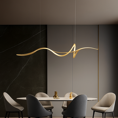 Golfvorm Hanglamp LED Legering Zwart Eetkamer Woonkamer Dimbaar Moderne Pendellamp Lineair Plafondlamp Tafel Interieur