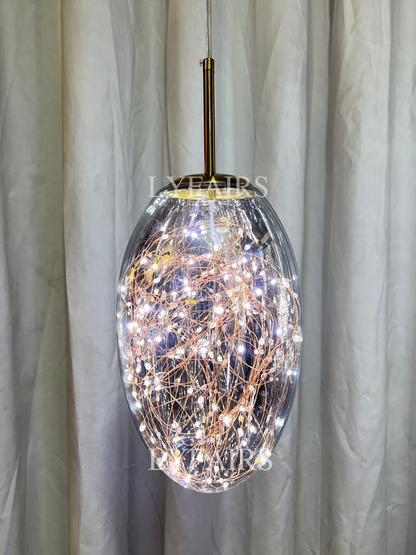Grijze glazen hanglamp met sterrenhemel-effect voor eetkamer, bar of keukeneiland