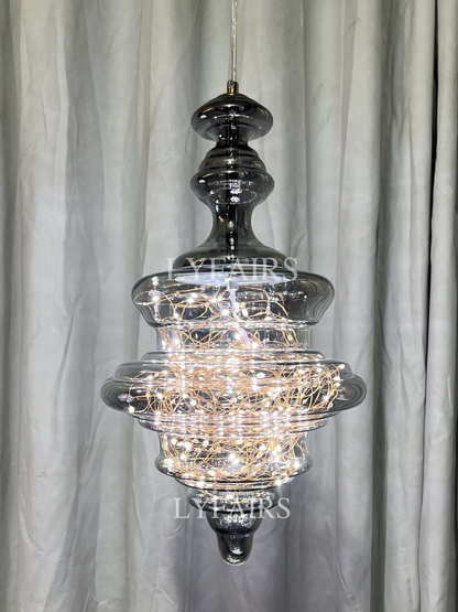 Grijze glazen hanglamp met sterrenhemel-effect voor eetkamer, bar of keukeneiland