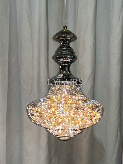 Grijze glazen hanglamp met sterrenhemel-effect voor eetkamer, bar of keukeneiland