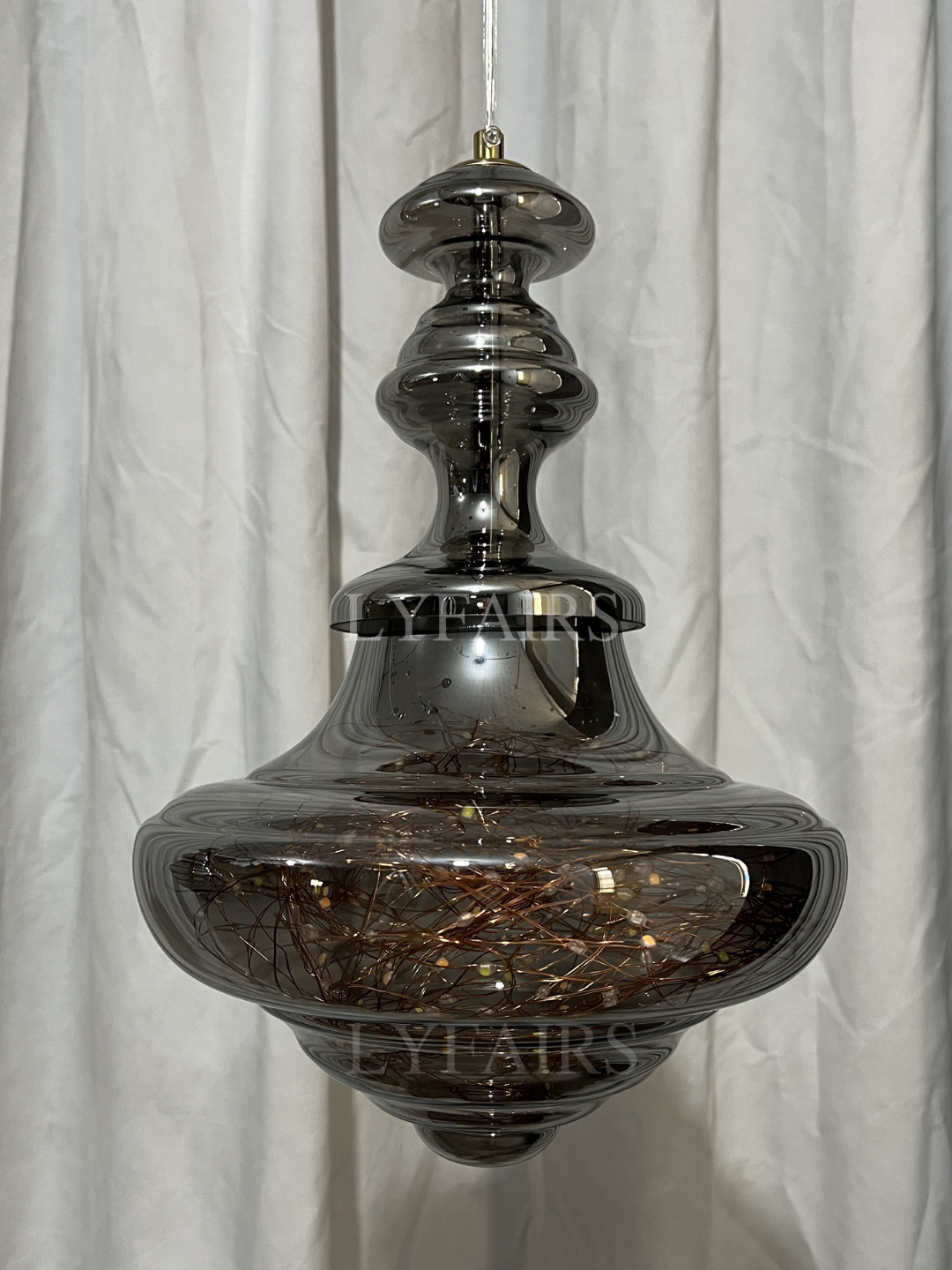Grijze glazen hanglamp met sterrenhemel-effect voor eetkamer, bar of keukeneiland