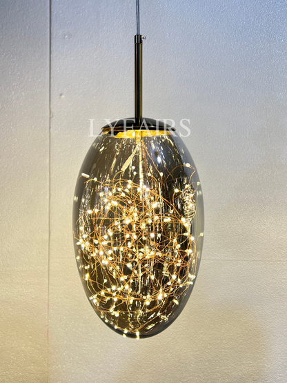 Grijze glazen hanglamp met sterrenhemel-effect voor eetkamer, bar of keukeneiland