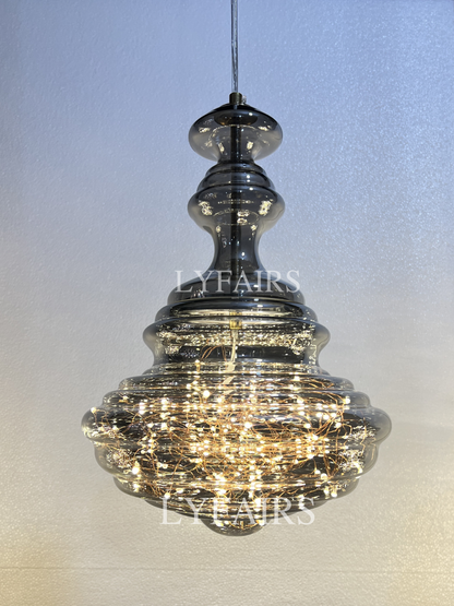 Grijze glazen hanglamp met sterrenhemel-effect voor eetkamer, bar of keukeneiland