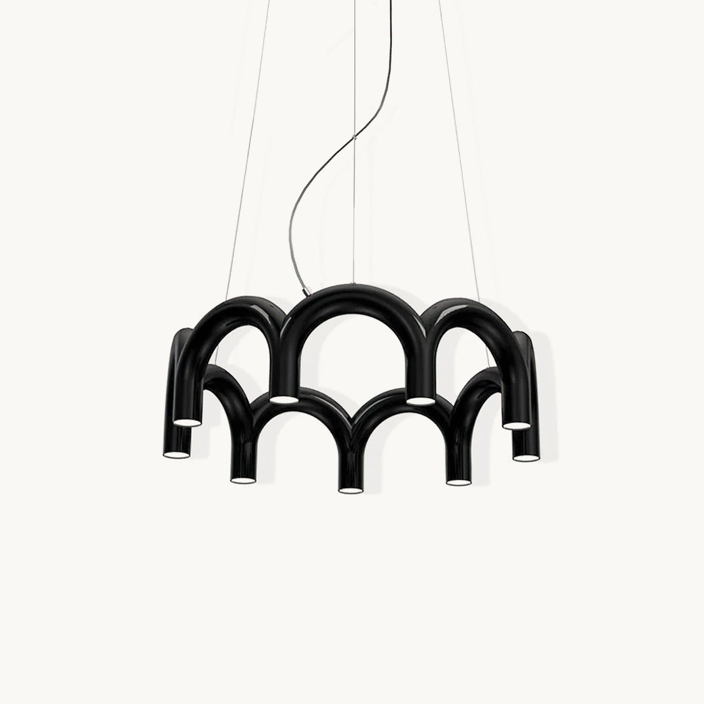 Moderne Kroonluchter met Cirkelvormige M-Bogen – 4, 7 of 9 Lichtpunten in Wit, Zwart of Blauw