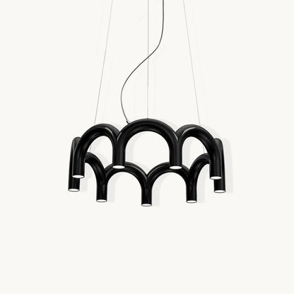 Moderne Kroonluchter met Cirkelvormige M-Bogen – 4, 7 of 9 Lichtpunten in Wit, Zwart of Blauw