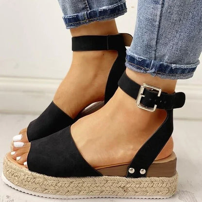 Dames Plateau Sandalen met Verstelbaar Enkelbandje | Zomerse Sleehak Schoenen met Open Teen voor Dagelijks Gebruik