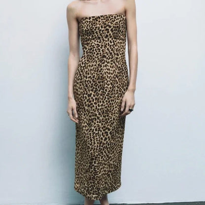 Luipaardprint Jurk van Zijde Mesh Slank en Elegent