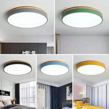 Plafondlamp Hout Rond LED met Acryl – Dimbaar Warm Licht Scandinavisch Design Woonkamer Slaapkamer 30cm 40cm 50cm 60cm