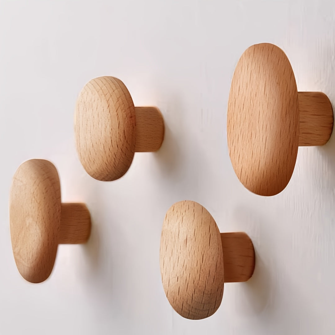 Natuurlijke houten wandhaken met organische vormgeving voor hal, badkamer en slaapkamer
