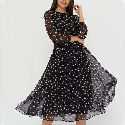 Stippen Jurk Dames Klassiek Elegant - StudioMarella