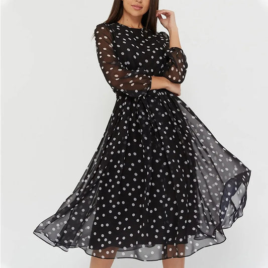 Stippen Jurk Dames Klassiek Elegant - StudioMarella