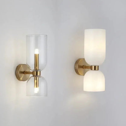 Wandlamp Glas Goud Dubbele Kap 35cm E14 Hal Woonkamer Slaapkamer Modern Stijlvol