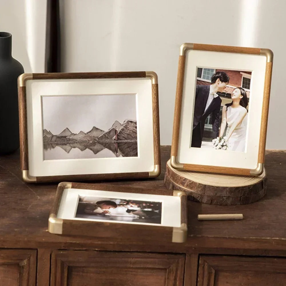 Fotolijst Hout Messing Vintage Tafelmodel Staand Liggend Meerdere Maten