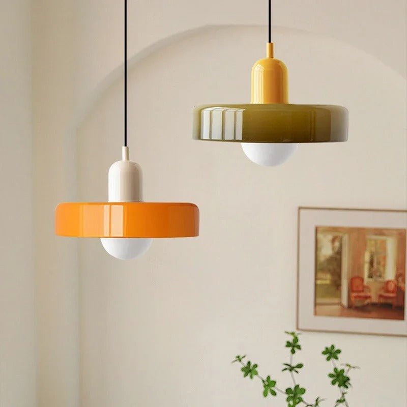 Glazen Hanglamp met Dubbele Kleurkap – Moderne Bauhaus-Stijl Verlichting voor Woon- en Eetkamer