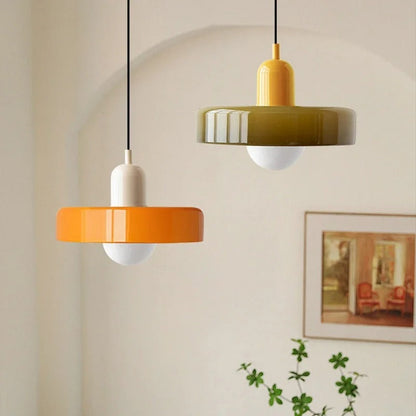 Glazen Hanglamp met Dubbele Kleurkap – Moderne Bauhaus-Stijl Verlichting voor Woon- en Eetkamer