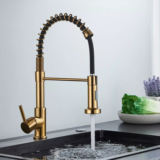 Keukenkraan Uittrekbare Handdouche Messing 360° Draaibaar Geborsteld Modern Keuken