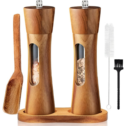 Zout- en Pepermolen Set Hout Acryl Venster 19cm Verstelbaar Maalwerk Keramisch Tafel Keuken Cadeau