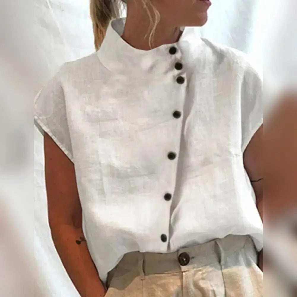Vrouwen Blouse V-hals met Knopen en Diagonale Sluiting - StudioMarella