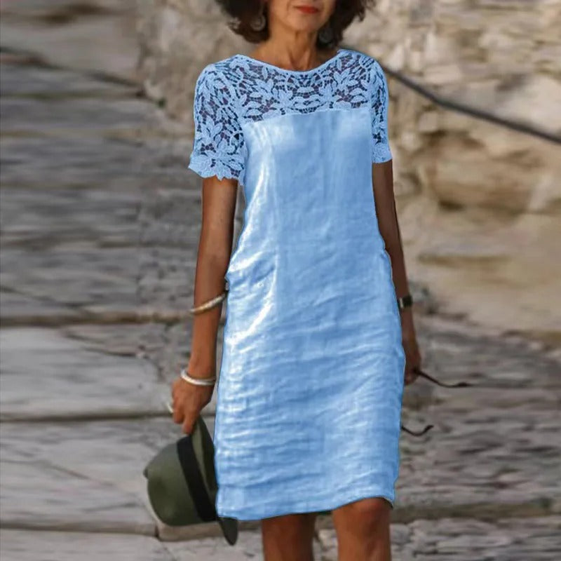 Zomerjurk Katoen Linnen Kant Afdruk Vrouwelijke Zomerkleding