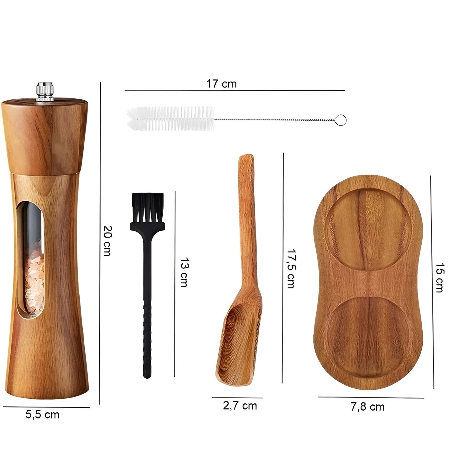 Zout- en Pepermolen Set Hout Acryl Venster 19cm Verstelbaar Maalwerk Keramisch Tafel Keuken Cadeau