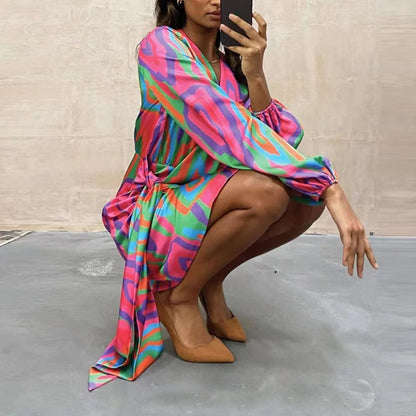 Vrouwelijke Jurk Bedrukt Elegant en Zomerse Stijl