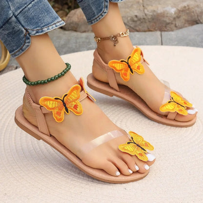 Vrouwensandalen Plat Zomer Platte Schoenen met Vlinderprint