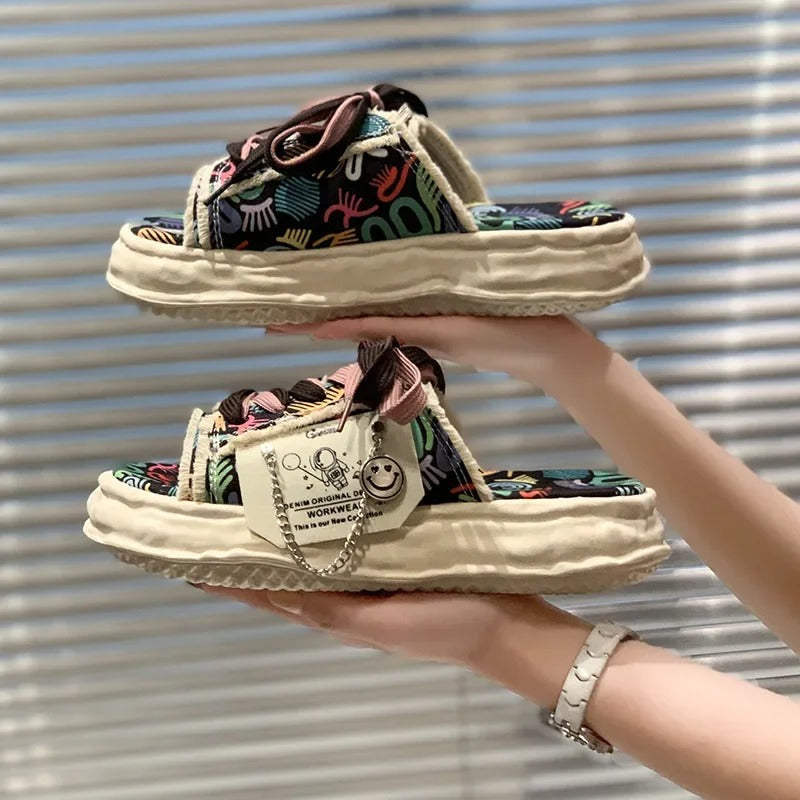 Dames Sandalen met Canvas Veters Zomer Schoenen Comfortabel - StudioMarella