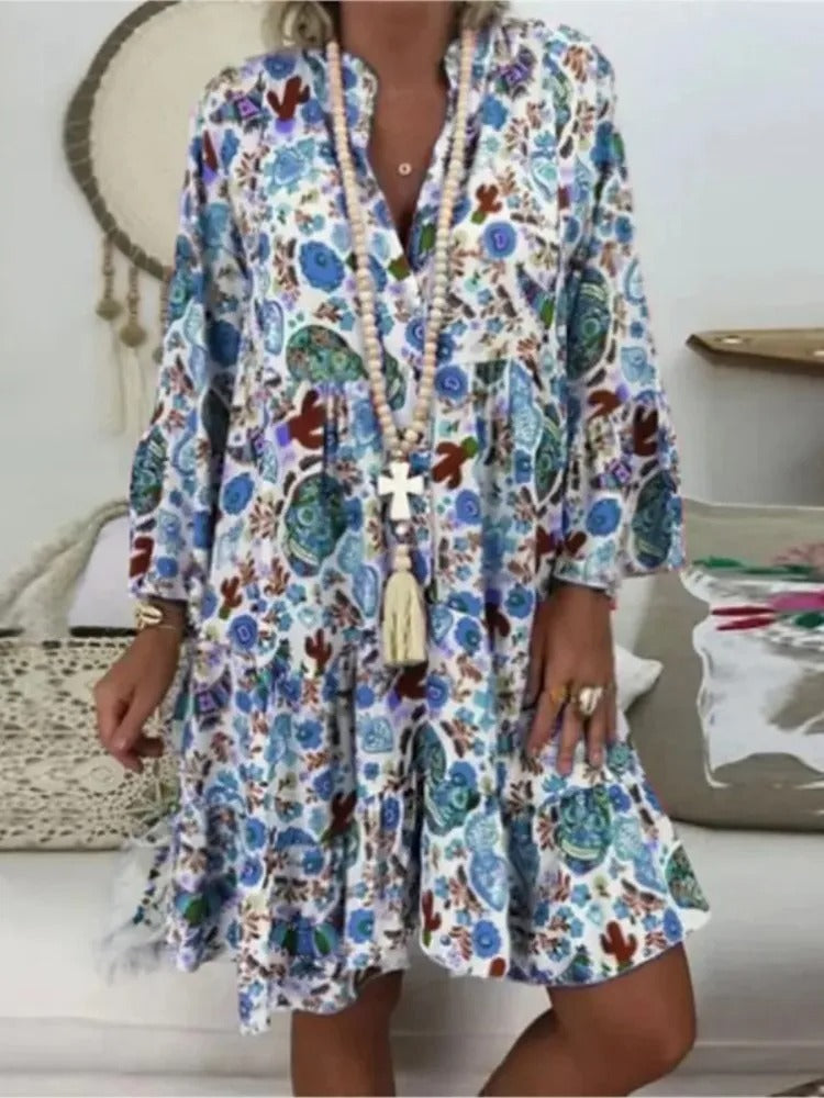 Vrouwelijke Bloemenjurk Met Florale Print Zomerjurk
