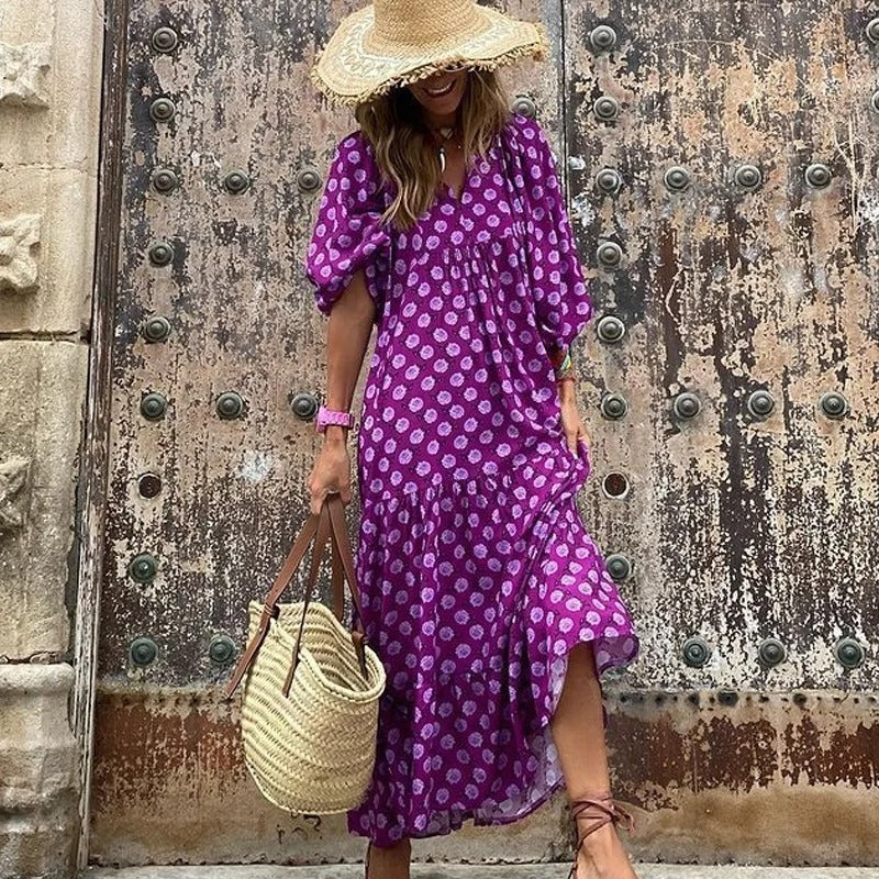 Zomerjurk Geometrische Print Vrouwelijke Jurk Korte Mouw