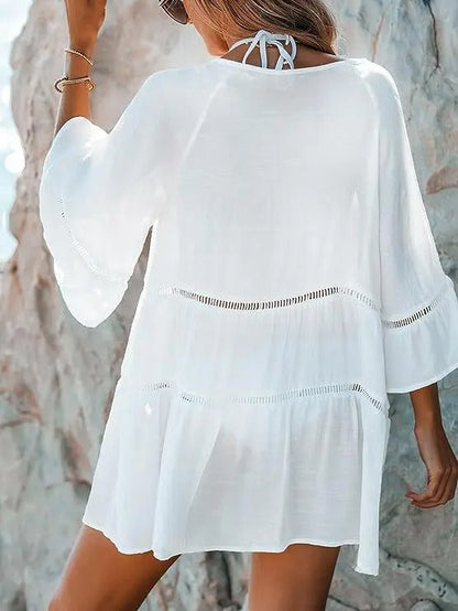 Witte Strandjurk Met Kanten Details Zomerjurk Elegance