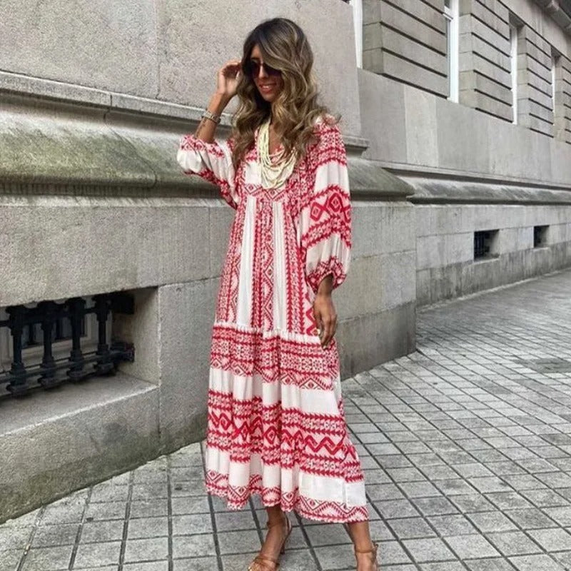 Zomerjurk Geometrische Print Vrouwelijke Jurk Korte Mouw