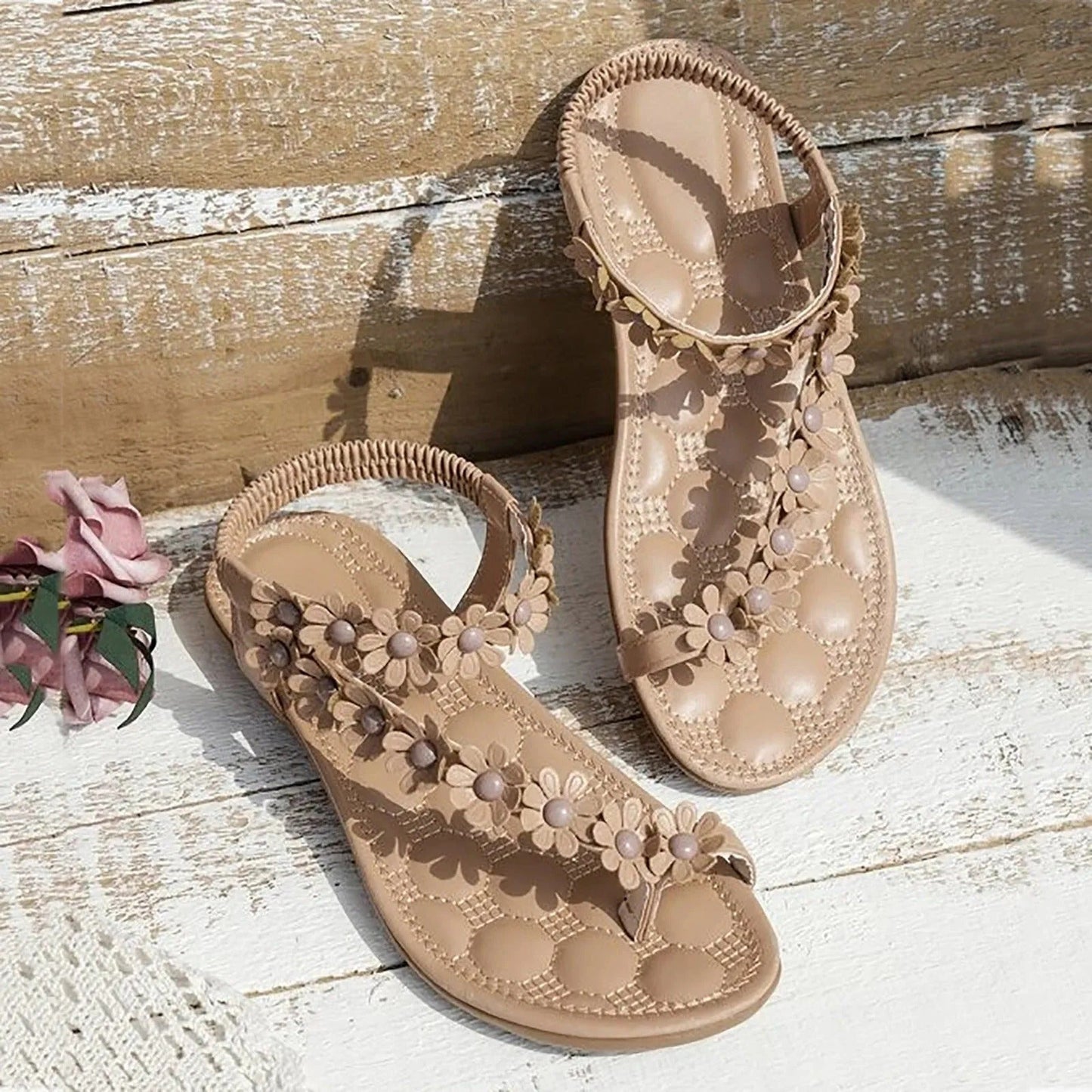 Vrouwelijke Sandalen Zomer Bloempatroon Platte Zool