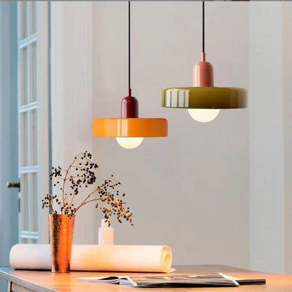 Glazen Hanglamp met Dubbele Kleurkap – Moderne Bauhaus-Stijl Verlichting voor Woon- en Eetkamer