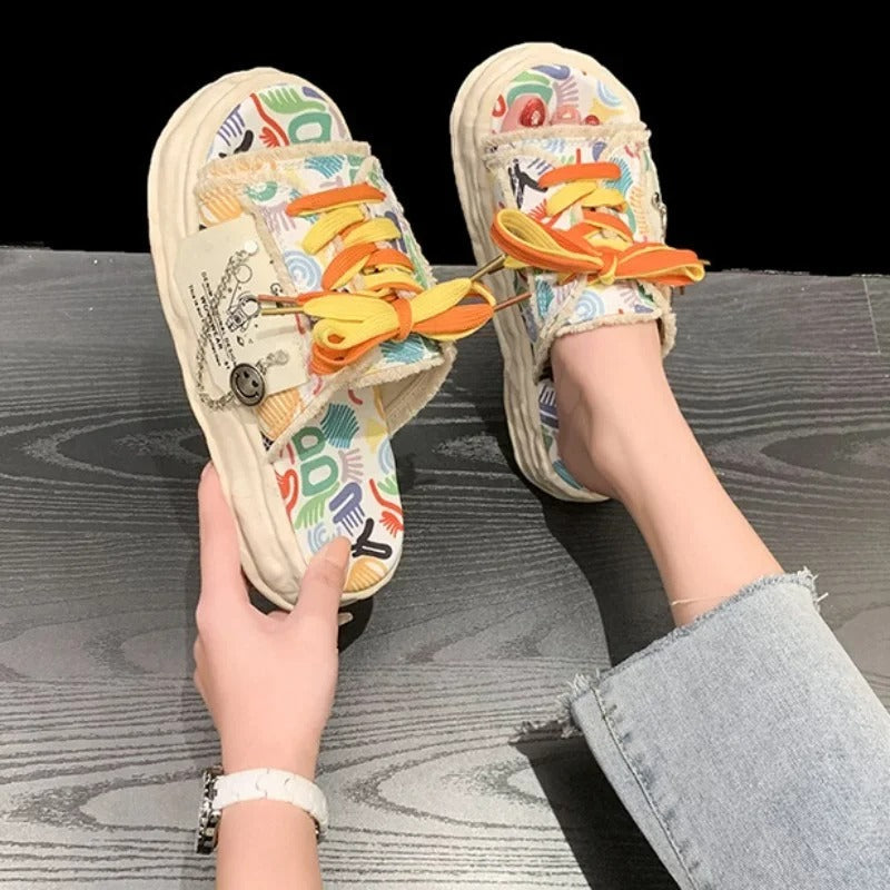 Dames Sandalen met Canvas Veters Zomer Schoenen Comfortabel