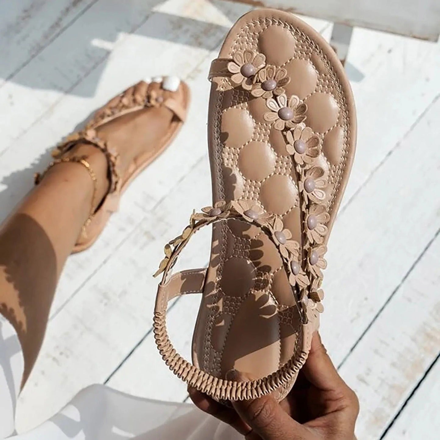 Vrouwelijke Sandalen Zomer Bloempatroon Platte Zool