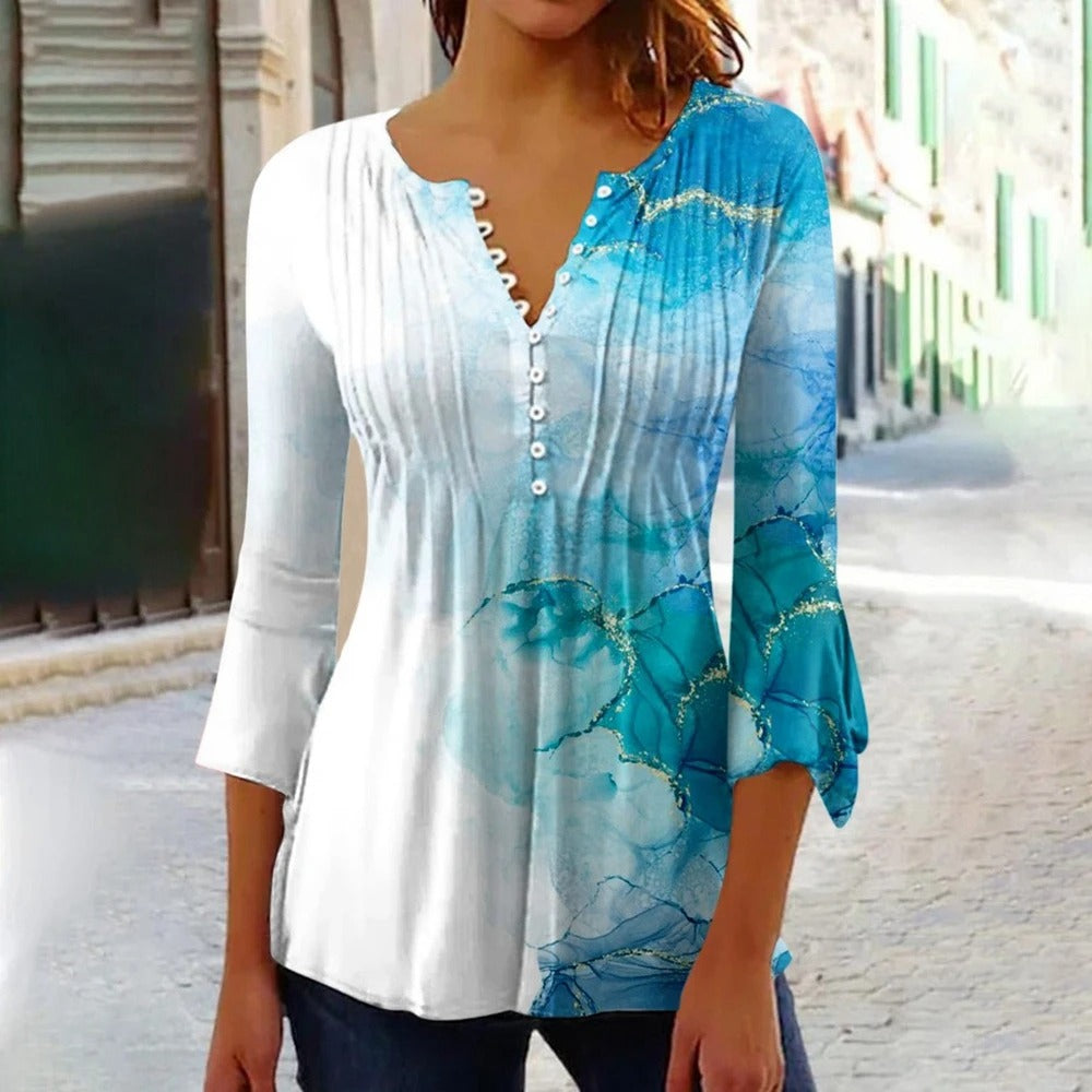 Dames T-shirt Zomer V-hals Knoopsluiting Kort - StudioMarella
