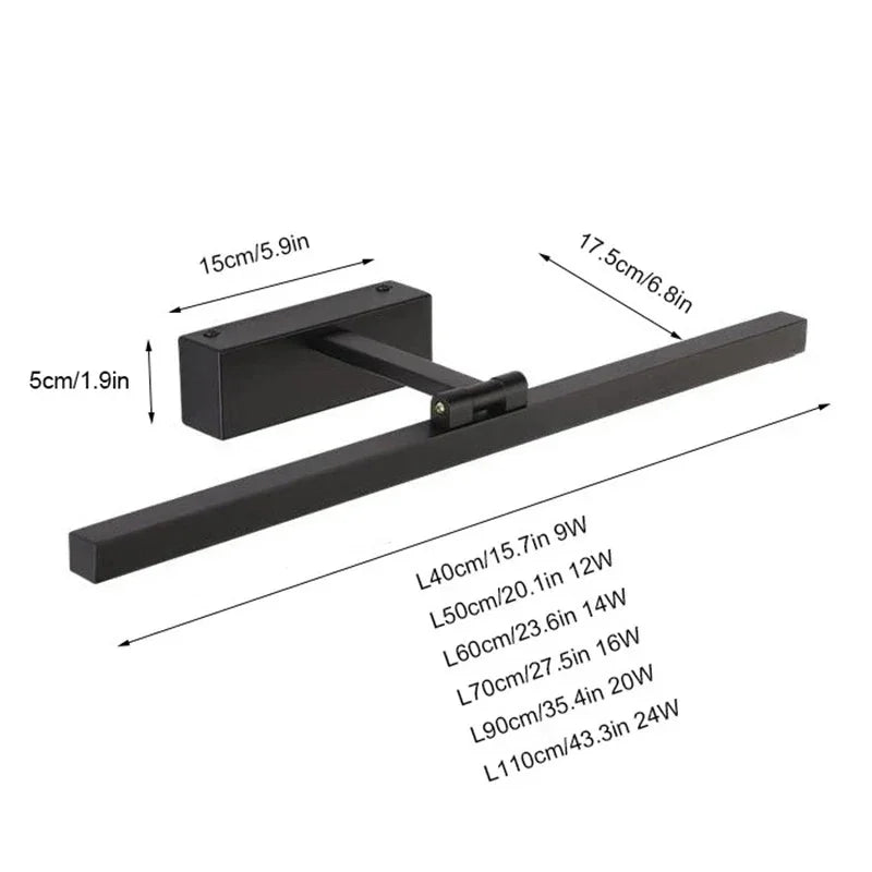 Spiegellamp LED Badkamer Waterdicht Zwart Zilver 40cm tot 110cm Spiegelverlichting