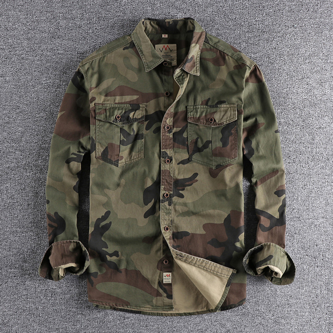Marick | Herenhemd met camouflageprint in de kleur Khaki voor in stijl ideaal voor de herfst.