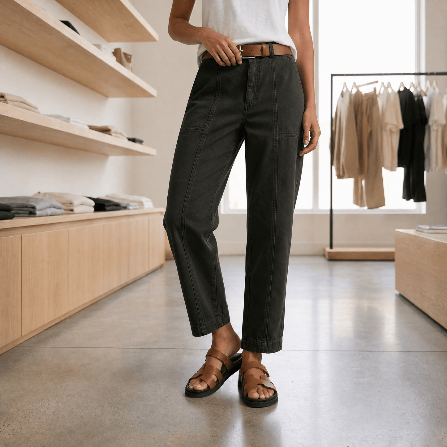 Utility Pantalon Hoge Taille Taps Toelopend met Geplooid Enkelboord Casual Werkbroek