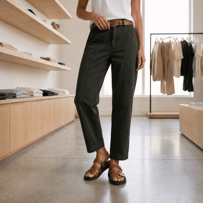 Utility Pantalon Hoge Taille Taps Toelopend met Geplooid Enkelboord Casual Werkbroek
