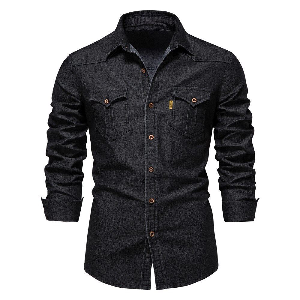 Elastisch Denim Overhemd voor Mannen Casual Katoen - StudioMarella