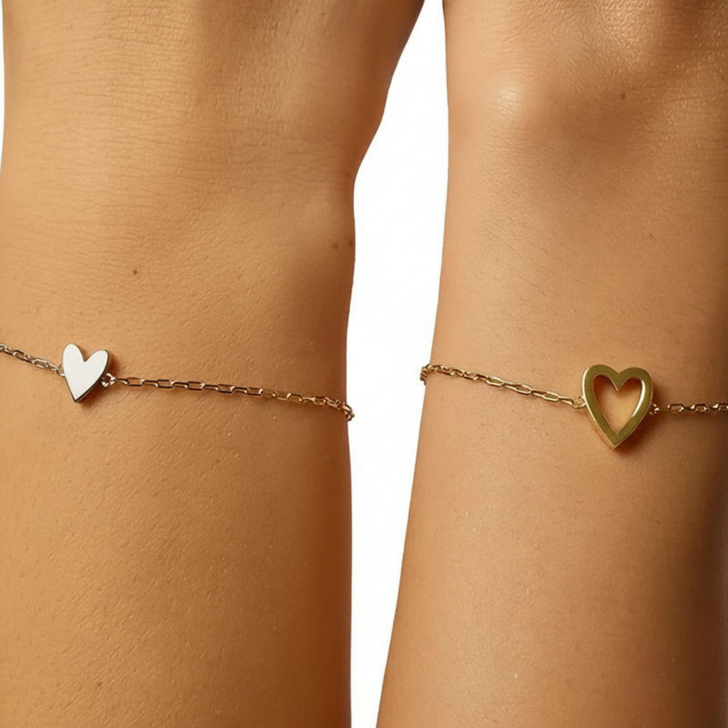 Gouden Hart Armbanden Set voor Moeder en Dochter - Partnerarmbanden met Symbolische Hartbedel - Hypoallergeen 14K Verguld of Verzilverd - Cadeau voor Familie Vriendschap Verjaardag