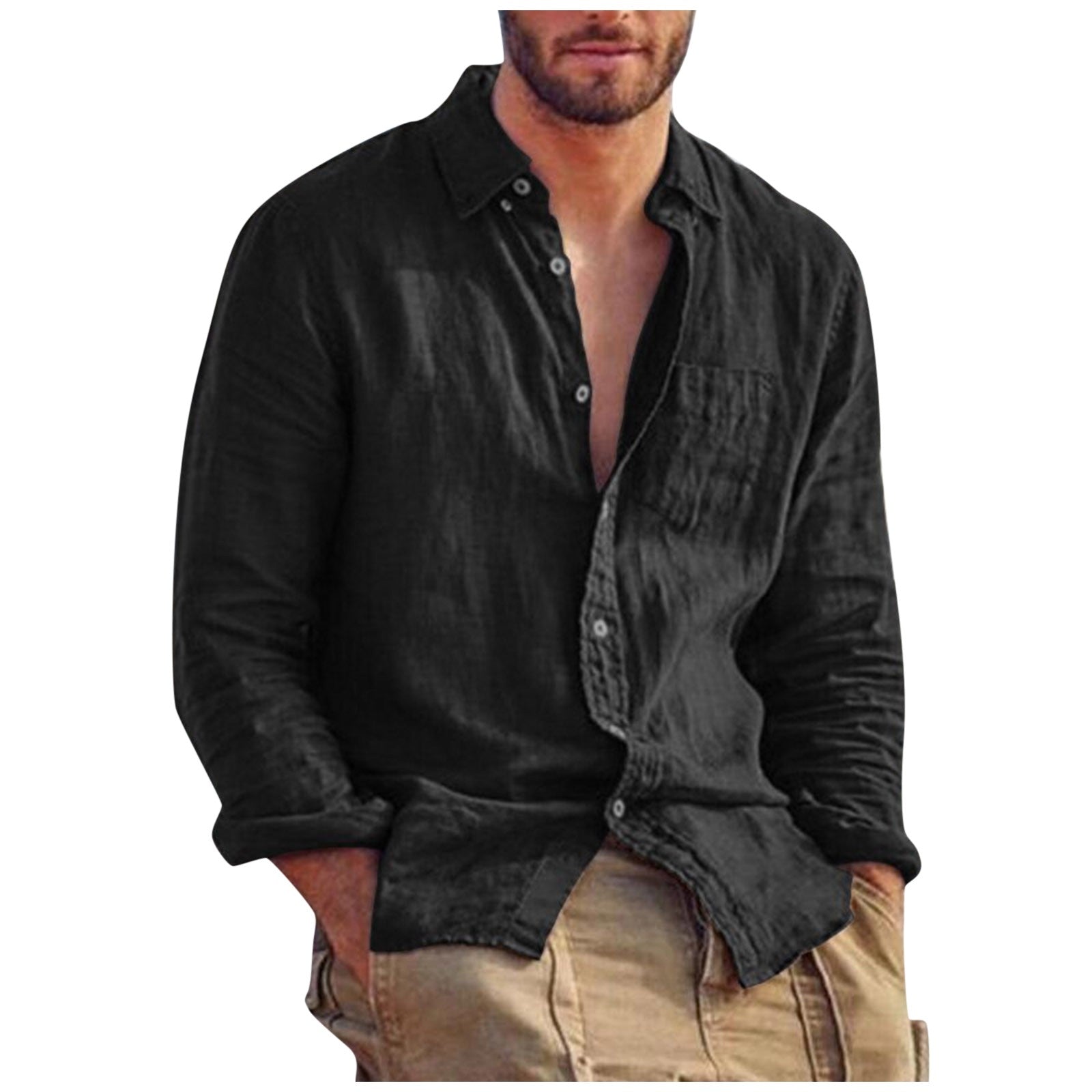 Linnen T-shirt Heren V-hals Zomerse Klassieke Stijl - StudioMarella