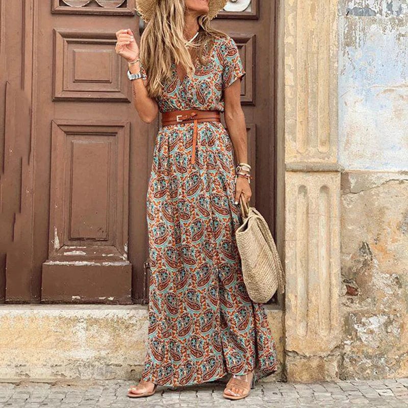 Maxi Jurk Paisley Print met Riem Zomerjurk Bohemian Stijl - StudioMarella