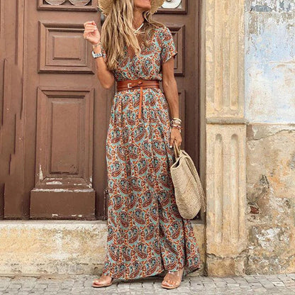 Maxi Jurk Paisley Print met Riem Zomerjurk Bohemian Stijl - StudioMarella