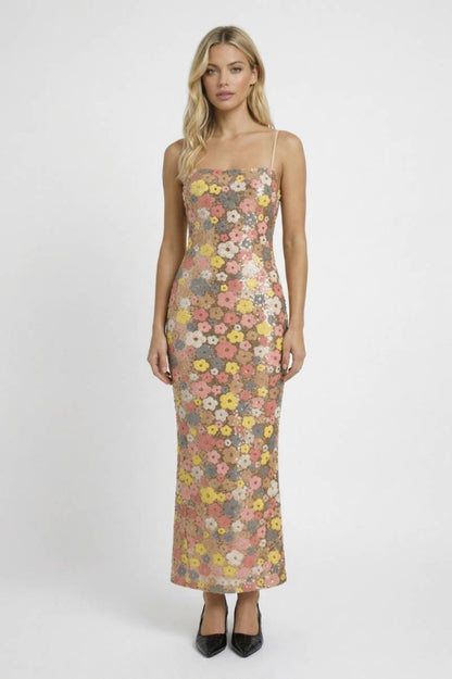 Maxi Jurk Dames - Bloemenprint met Spaghettibandjes | Elegant - Bloemen Multicolor